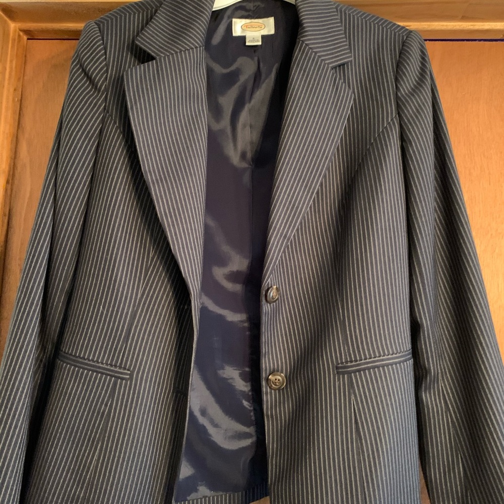 Talbots black and white striped pantsuit